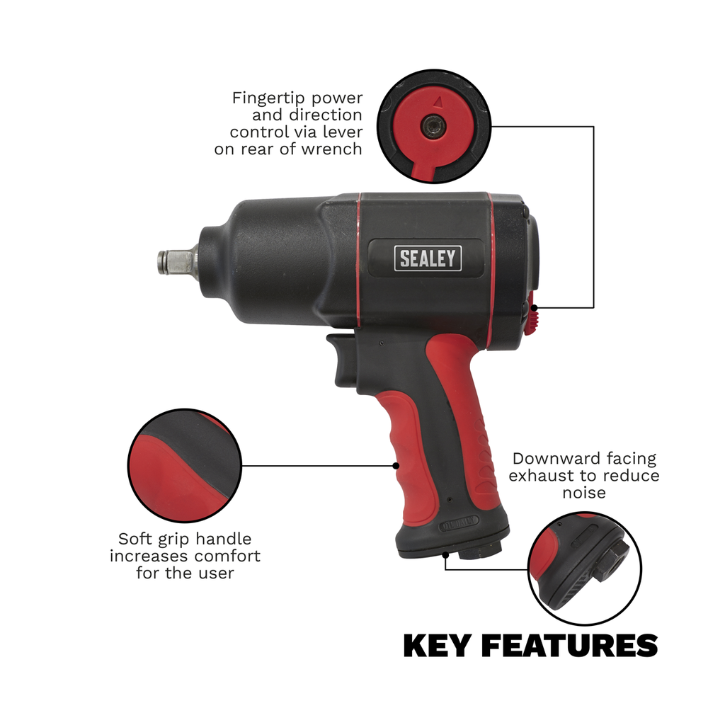 Composite Twin Hammer Air Impact Wrench 1/2"Sq Drive GSA6006