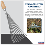 Leaf Hand Rake with Ash Handle & Stainless Steel Tines GTWH001