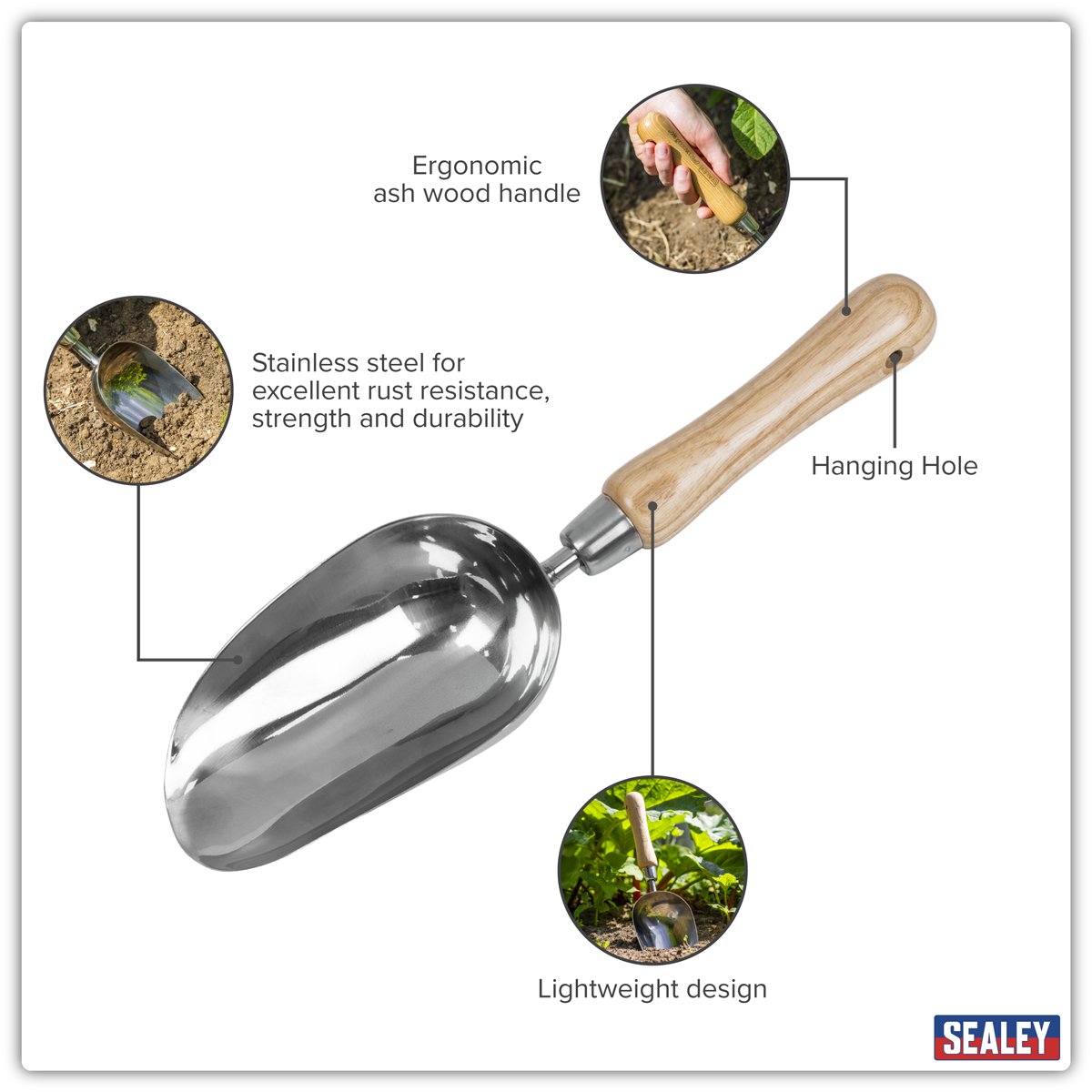 Garden Scoop with Ash Handle & Stainless Steel Head GTWH006