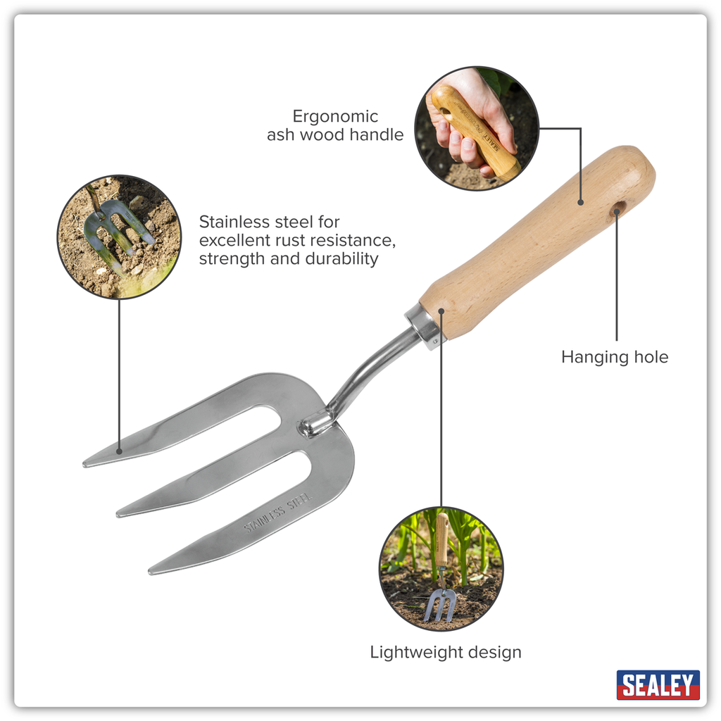 Garden Hand Fork with Ash Handle & Stainless Steel Tines GTWH007