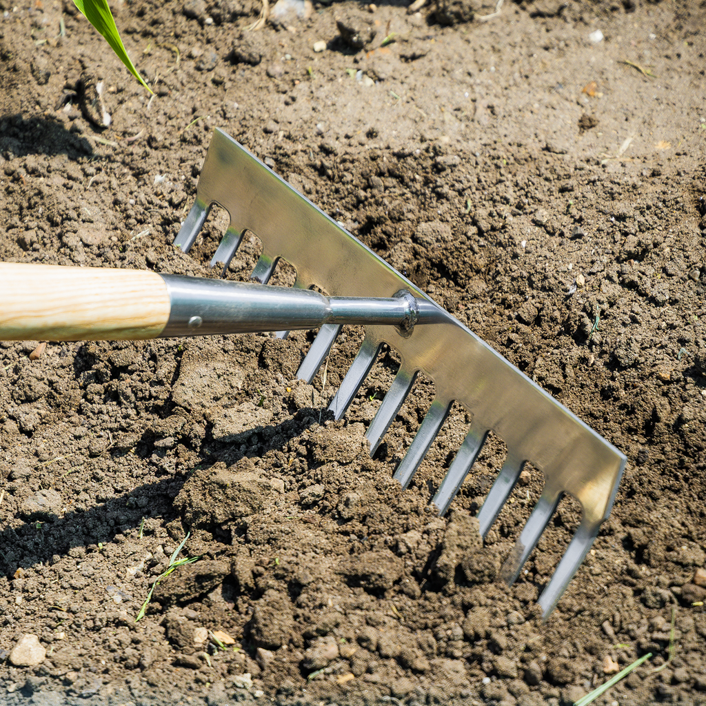 Garden Rake with Long Ash Handle & Stainless Steel Tines GTWH011