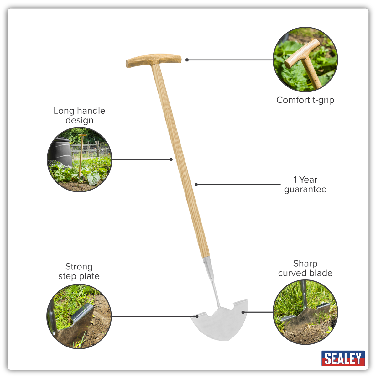 Lawn Edger with Long Ash Handle & Stainless Steel Blade GTWH014