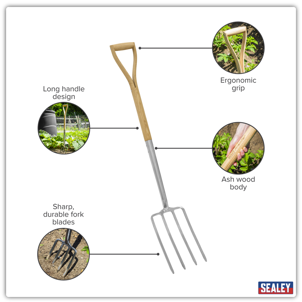 Digging Fork with Ash Y Handle & Stainless Steel Tines GTWH016