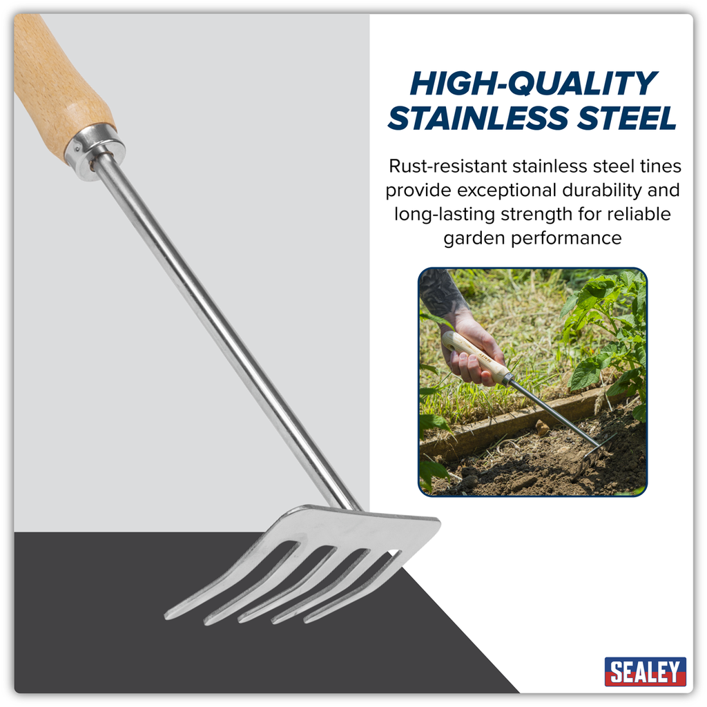 Garden Hand Rake with Short Ash Handle & Stainless Steel Tines GTWH020
