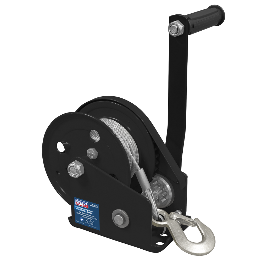 Geared Hand Winch with Brake & Cable 540kg Capacity GWC1200B
