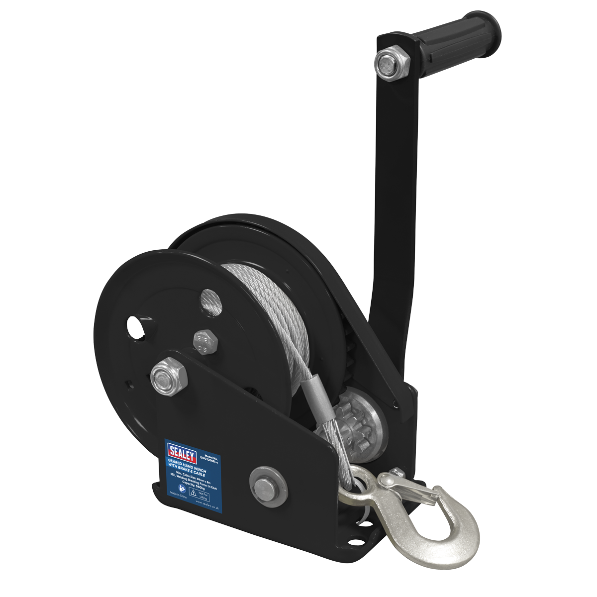 Geared Hand Winch with Brake & Cable 540kg Capacity GWC1200B