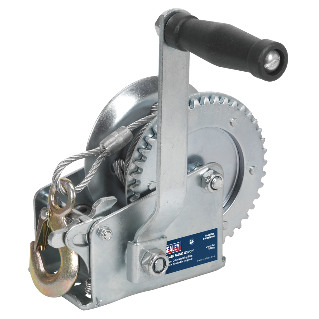 Geared Hand Winch with Cable 540kg Capacity GWC1200M
