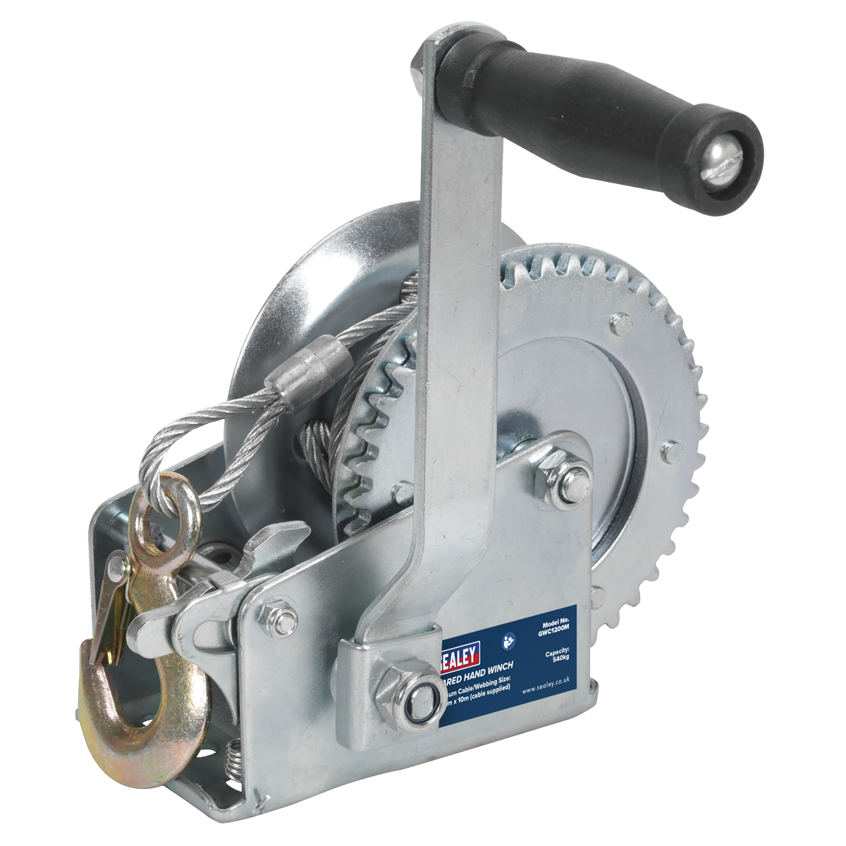 Geared Hand Winch with Cable 540kg Capacity GWC1200M