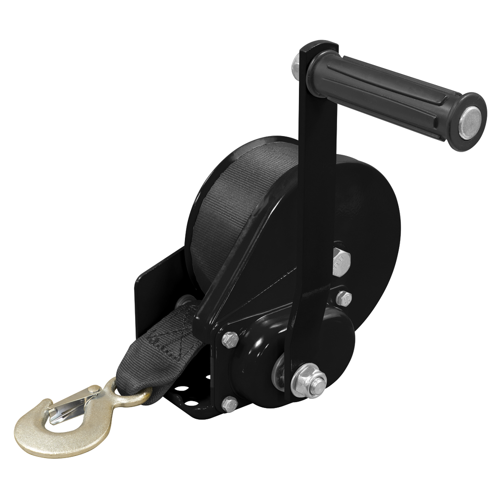 Geared Hand Winch with Brake & Webbing 540kg Capacity GWW1200B