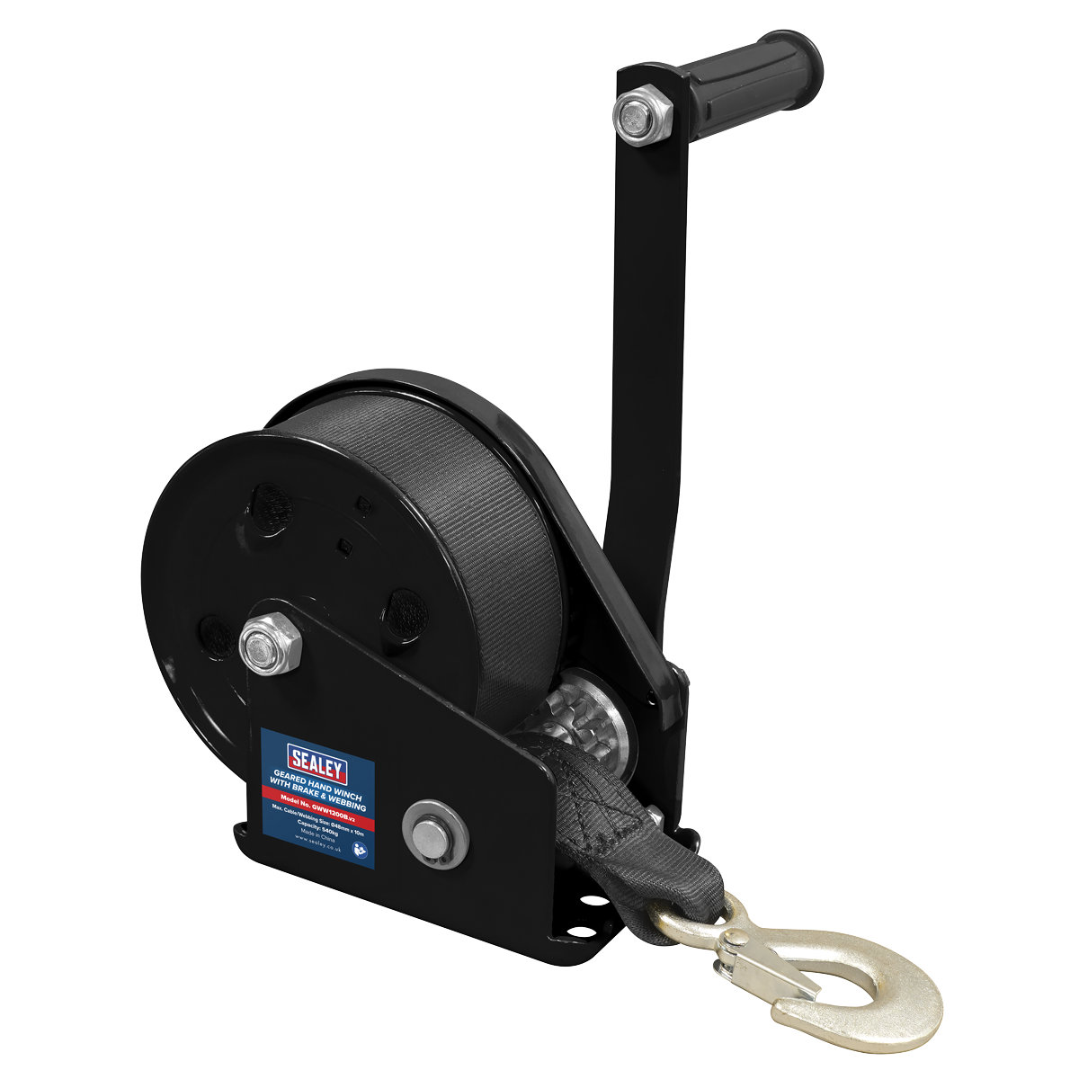 Geared Hand Winch with Brake & Webbing 540kg Capacity GWW1200B