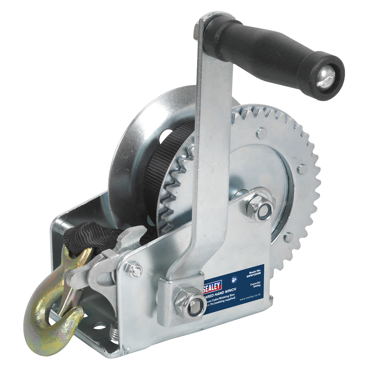 Geared Hand Winch with Webbing Strap 540kg Capacity GWW1200M