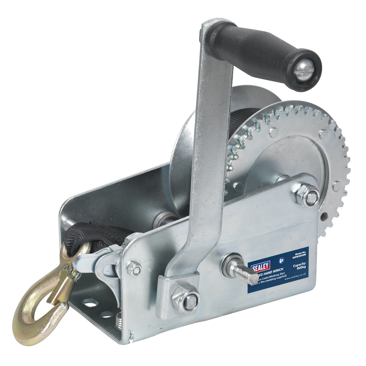 Geared Hand Winch with Webbing Strap 900kg Capacity GWW2000M