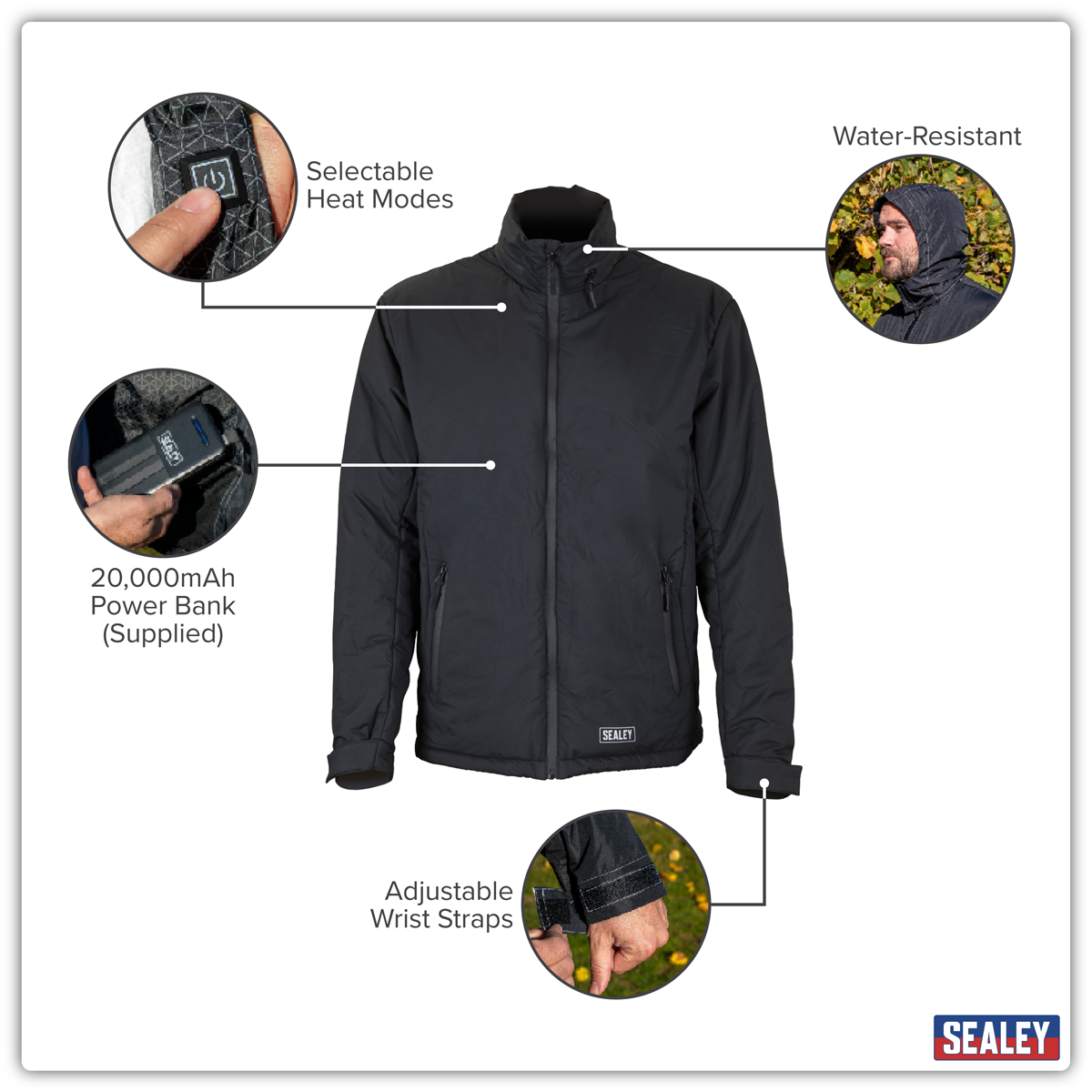 5V Heated Rain Jacket with Power Bank 20Ah - Large HJ07KIT