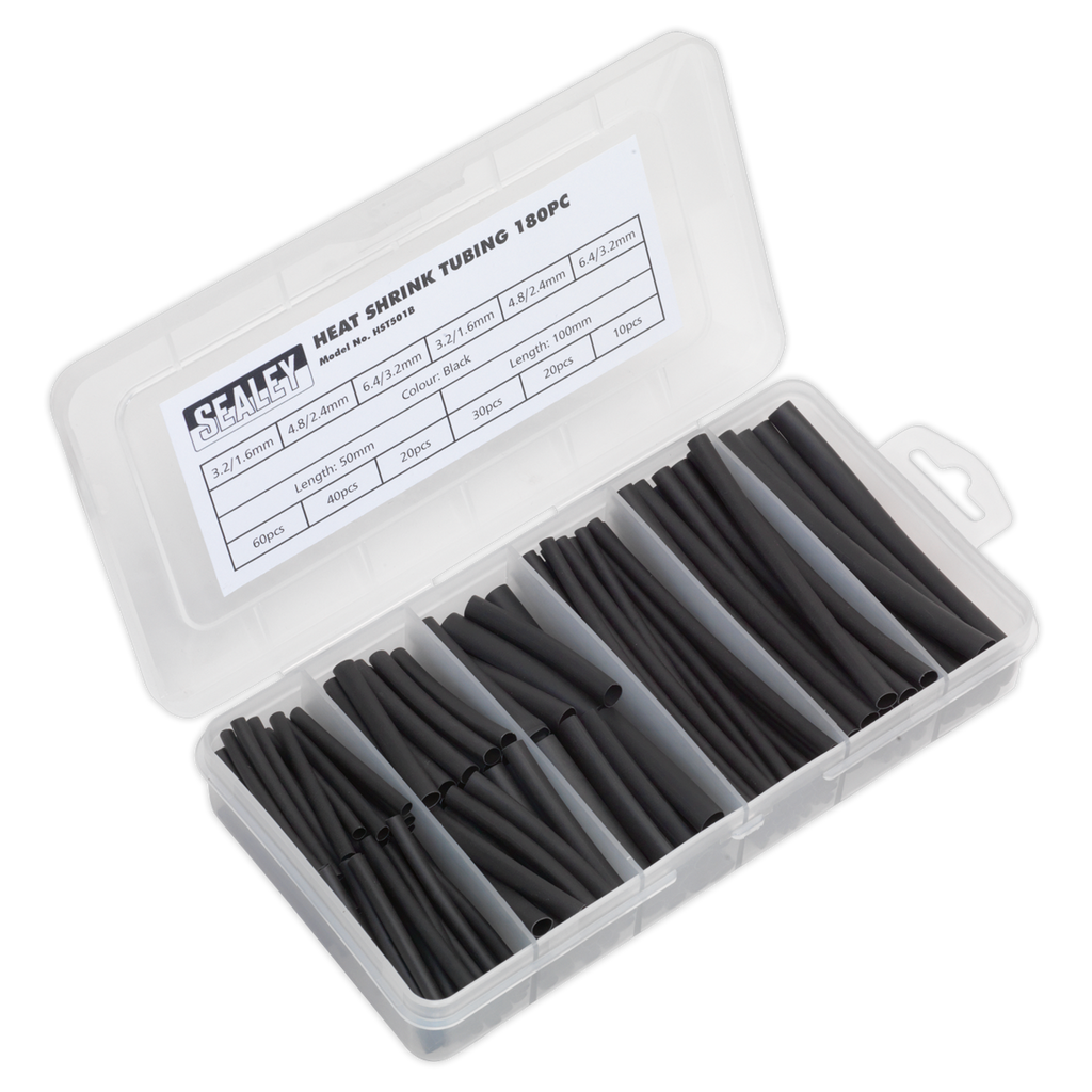 Heat Shrink Tubing Assortment 50 & 100mm 180pc - Black HST501B