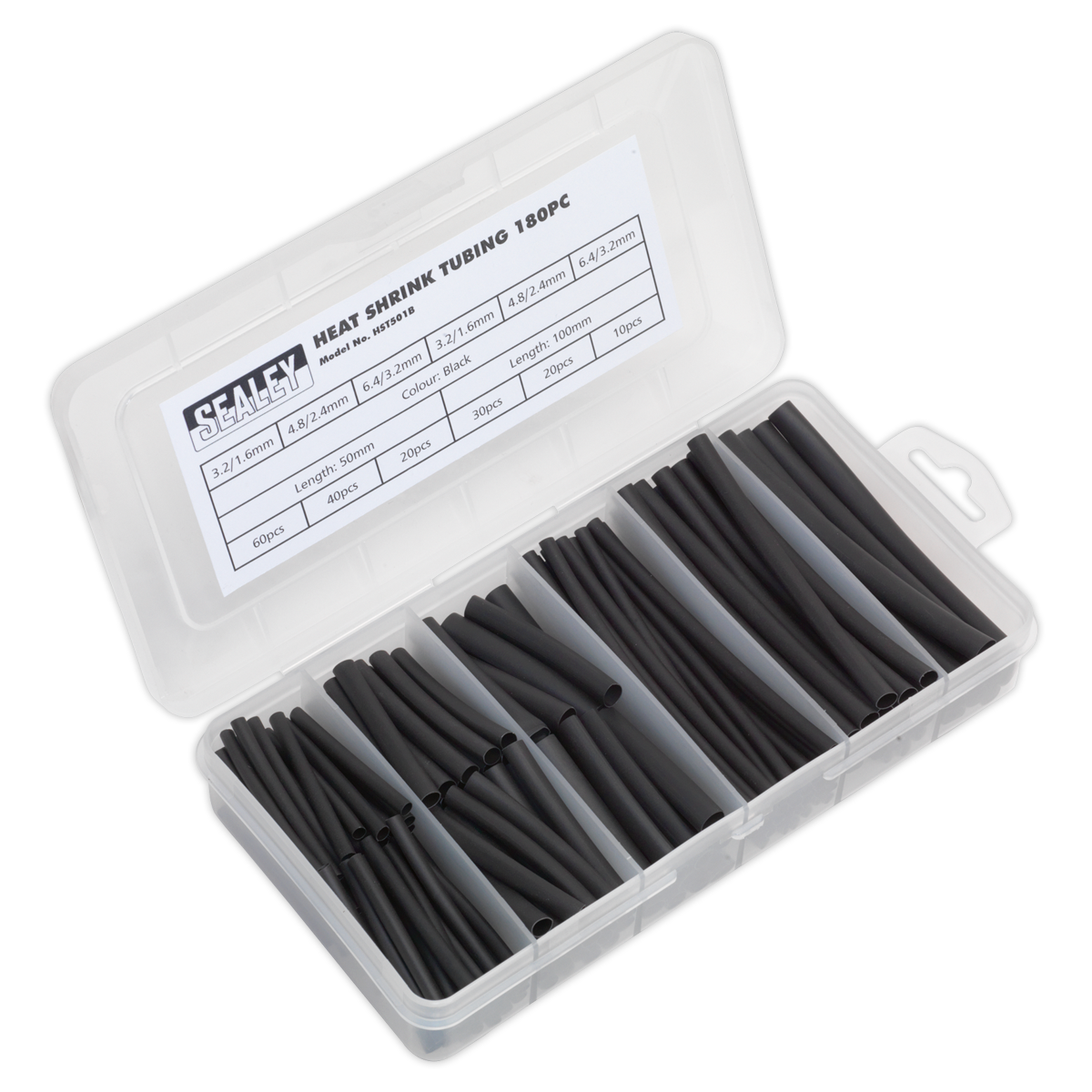 Heat Shrink Tubing Assortment 50 & 100mm 180pc - Black HST501B