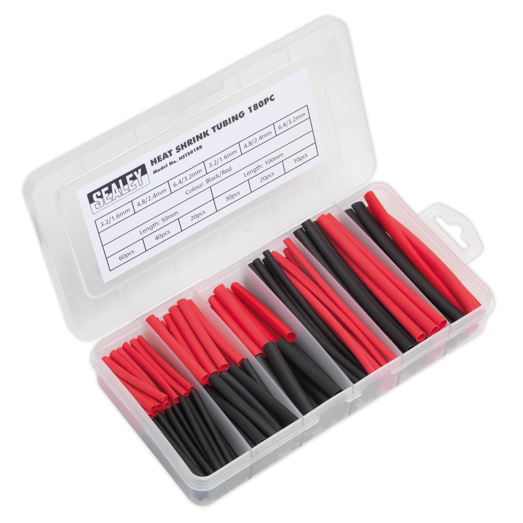 Heat Shrink Tubing Assortment 50 & 100mm 180pc - Black & Red HST501BR