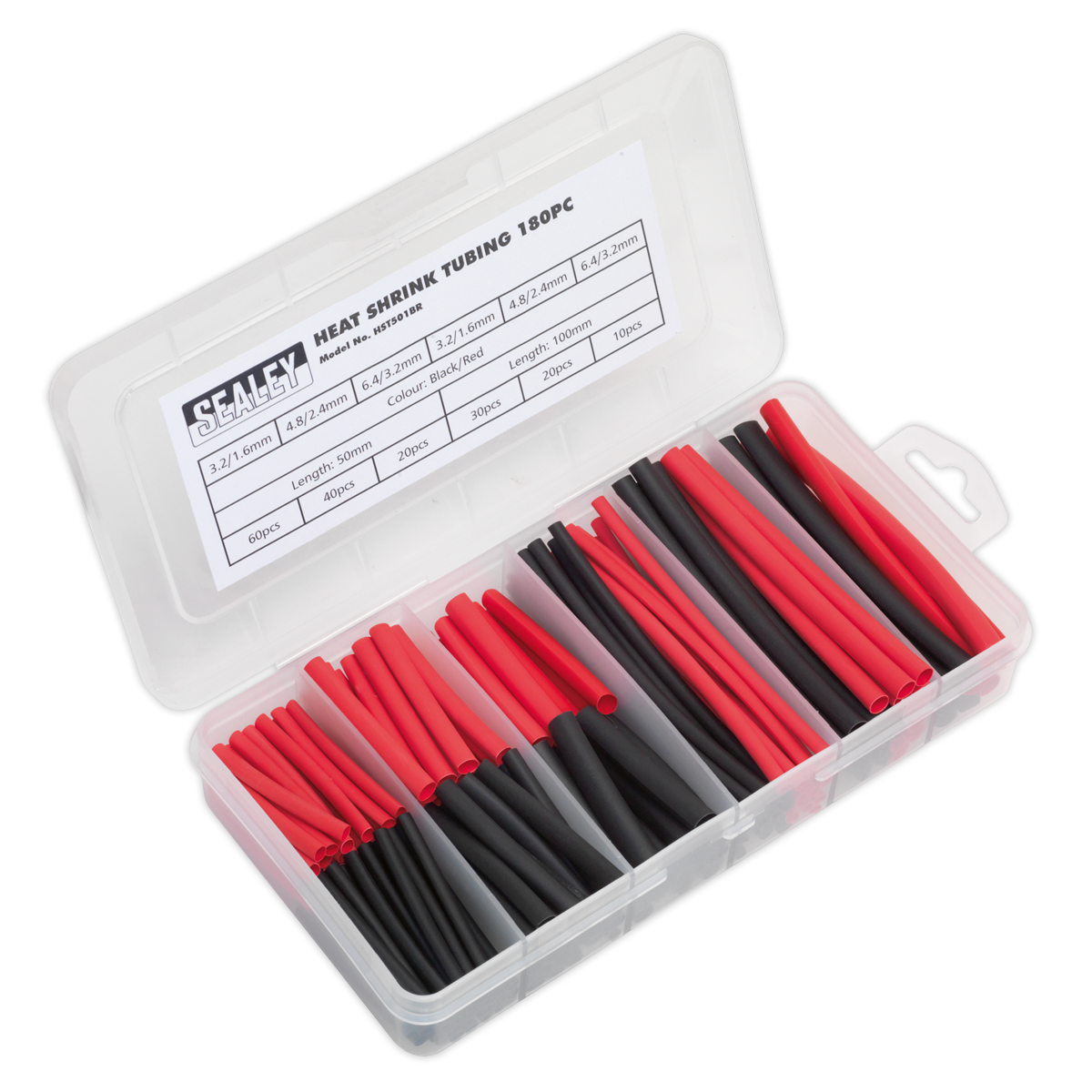 Heat Shrink Tubing Assortment 50 & 100mm 180pc - Black & Red HST501BR