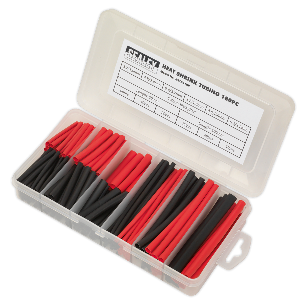 Heat Shrink Tubing Assortment 50 & 100mm 180pc - Black & Red HST501BR