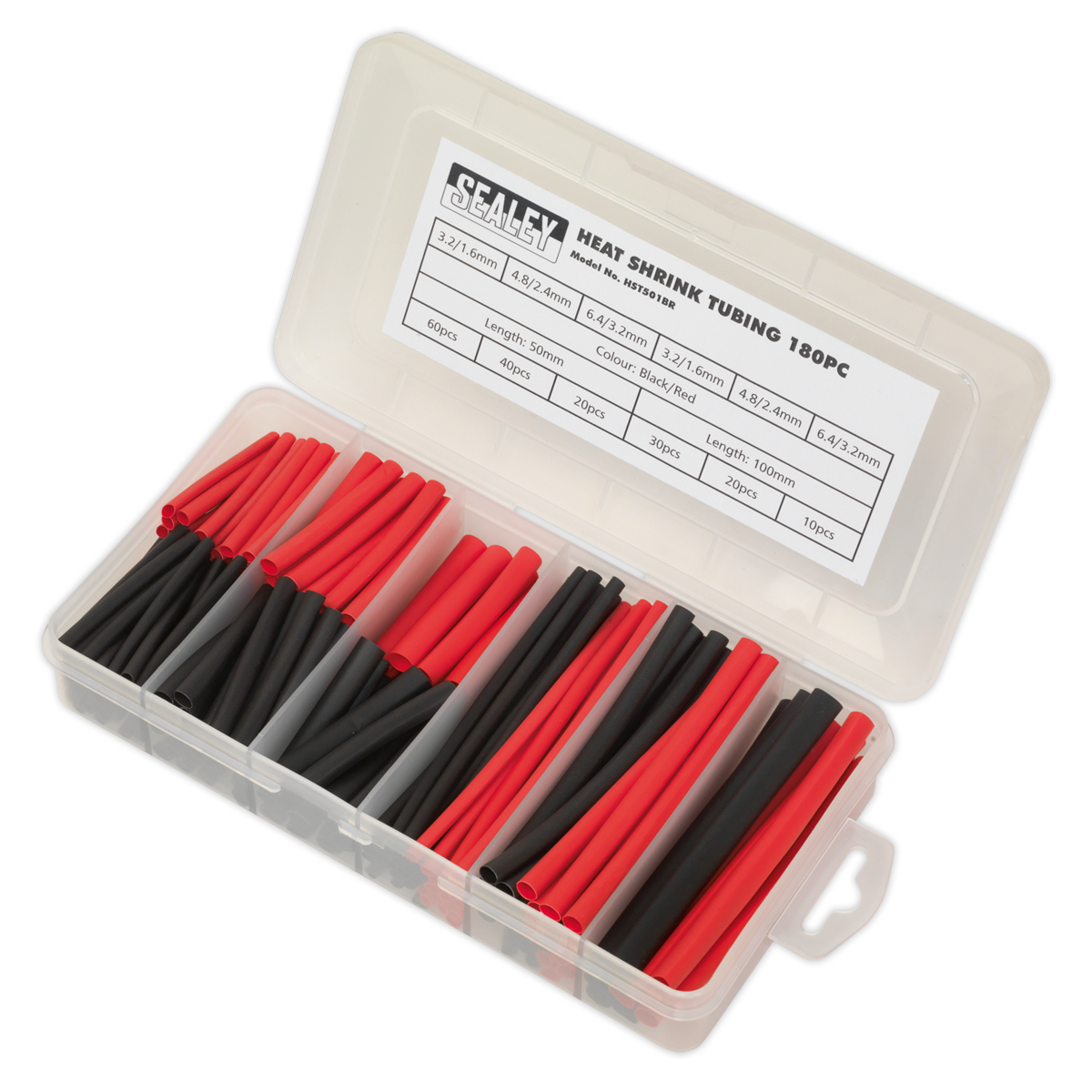 Heat Shrink Tubing Assortment 50 & 100mm 180pc - Black & Red HST501BR