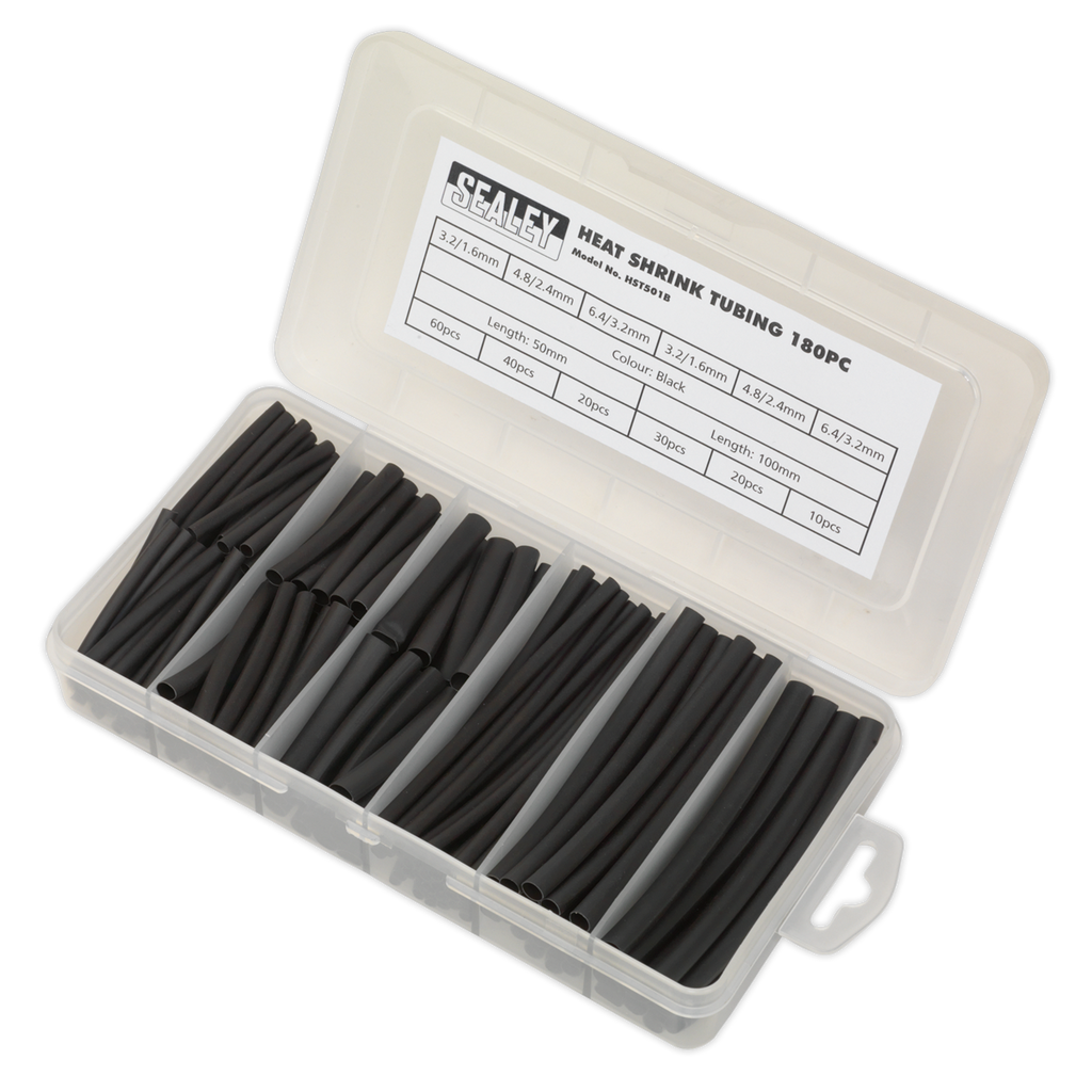 Heat Shrink Tubing Assortment 50 & 100mm 180pc - Black HST501B