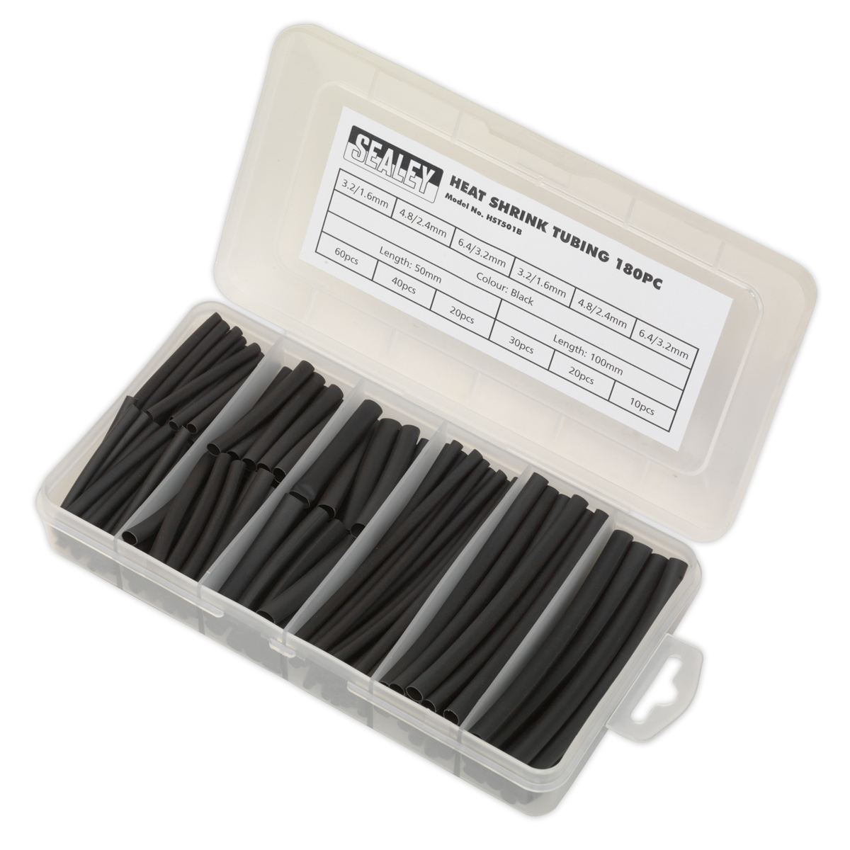 Heat Shrink Tubing Assortment 50 & 100mm 180pc - Black HST501B