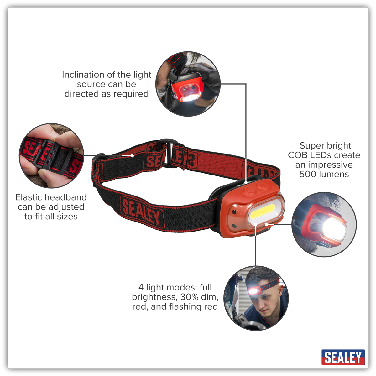 Rechargeable Head Torch with Auto-Sensor 8W COB LED - Red HT08RR