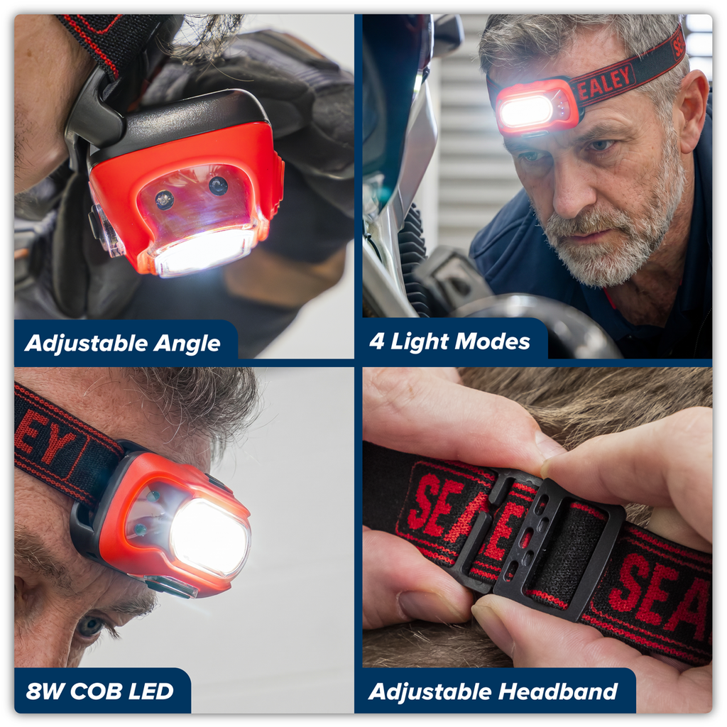 Rechargeable Head Torch with Auto-Sensor 8W COB LED - Red HT08RR