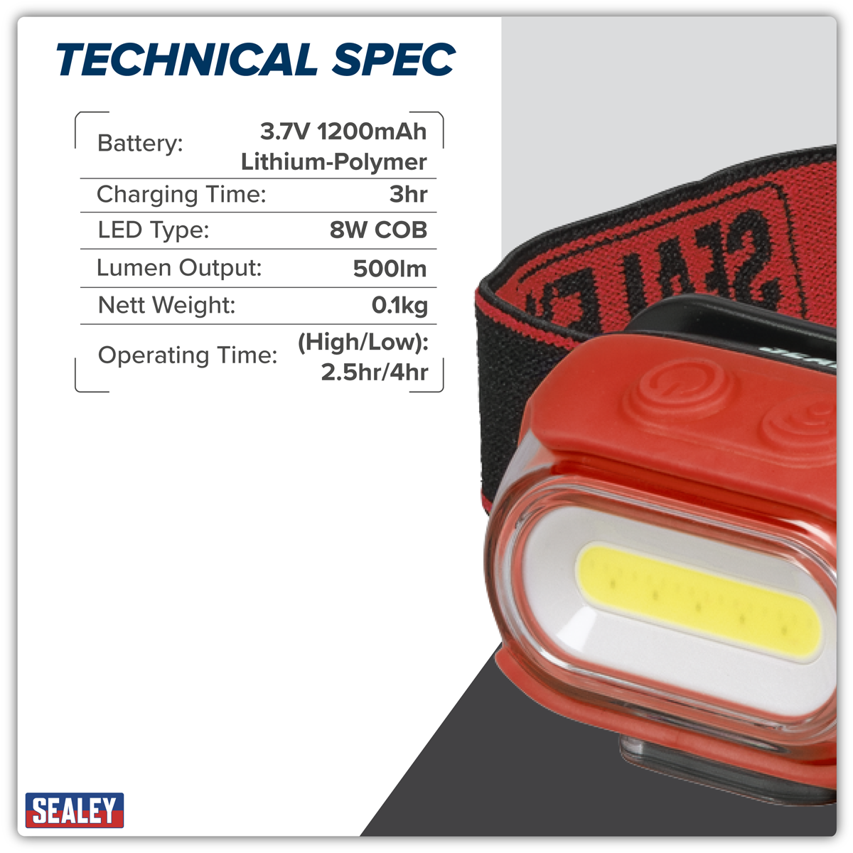 Rechargeable Head Torch with Auto-Sensor 8W COB LED - Red HT08RR