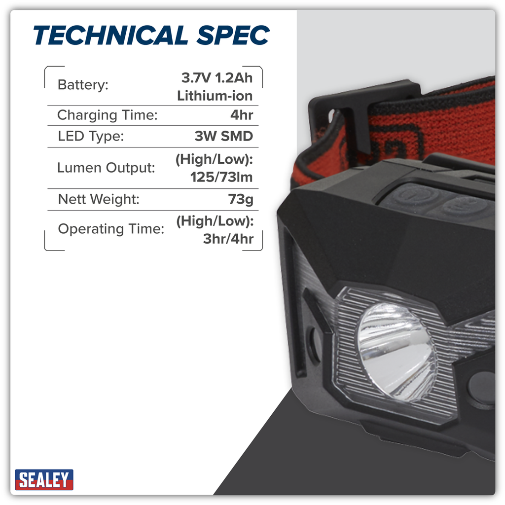 Rechargeable Head Torch with Auto-Sensor 3W SMD LED HT102R