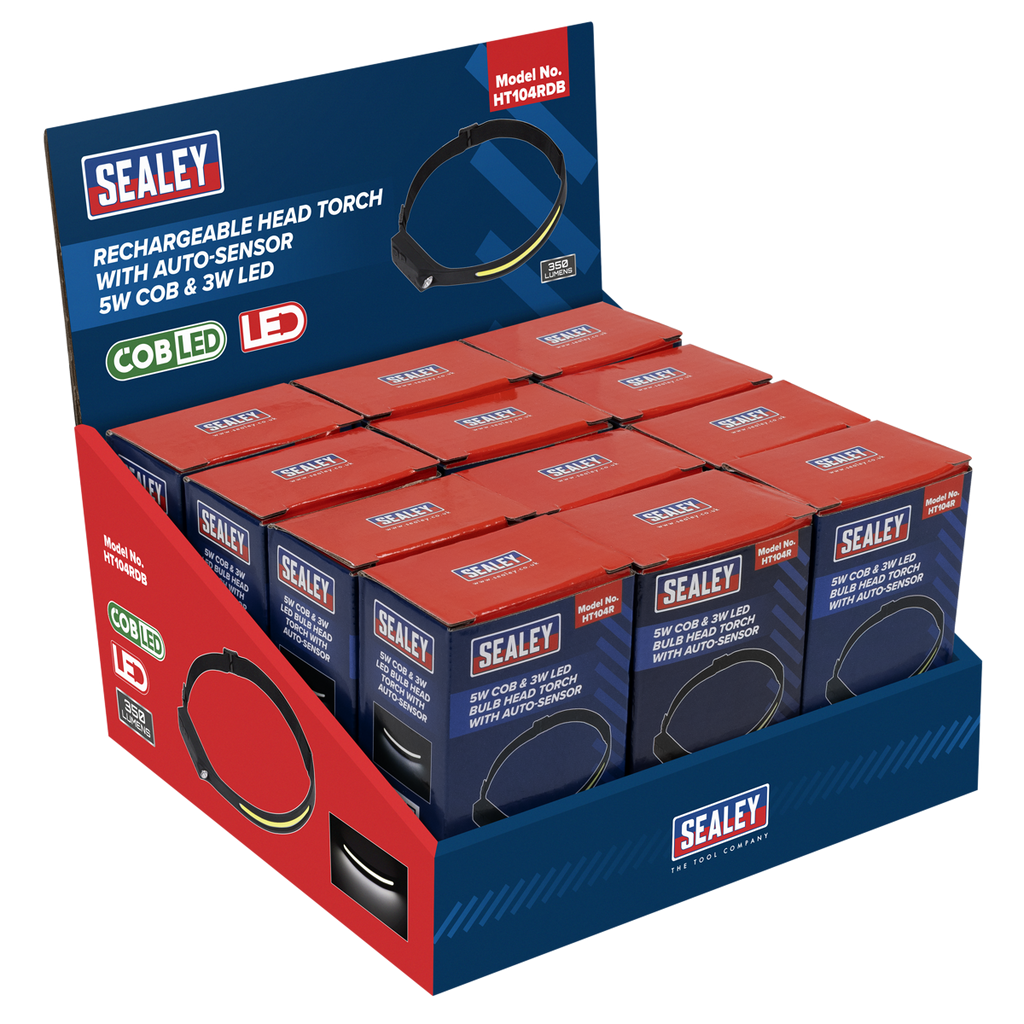 Rechargeable Head Torch with Auto-Sensor 5W COB & 3W LED - Display Box of 12 HT104RDB