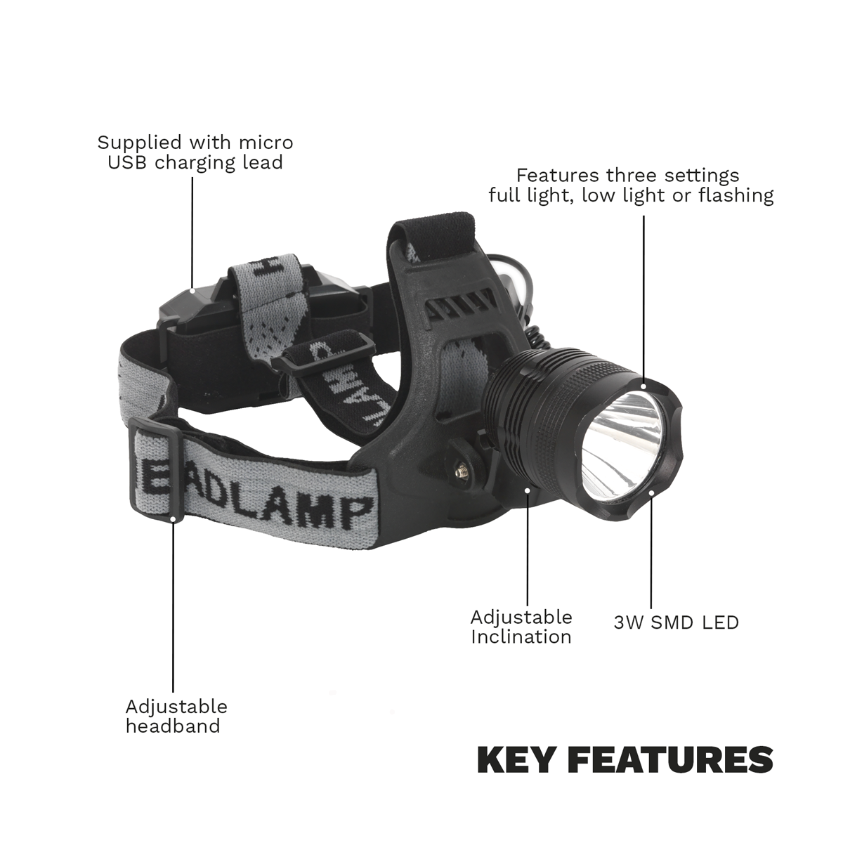 Rechargeable Head Torch 3W SMD LED HT105LED