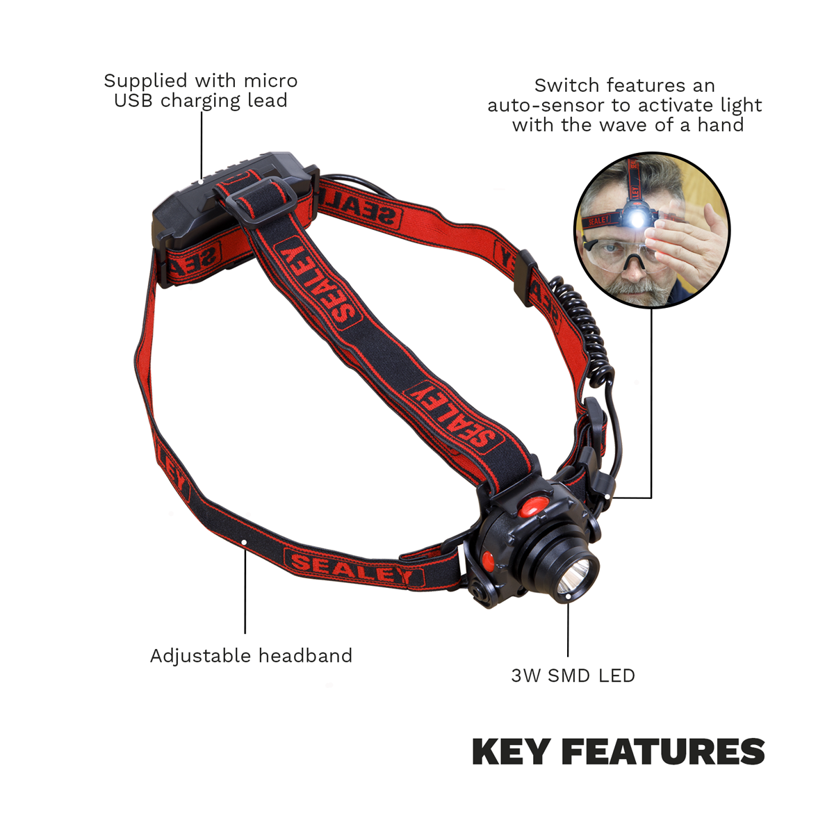 Head & Hat Torch with Auto-Sensor 3W SMD LED HT106LED