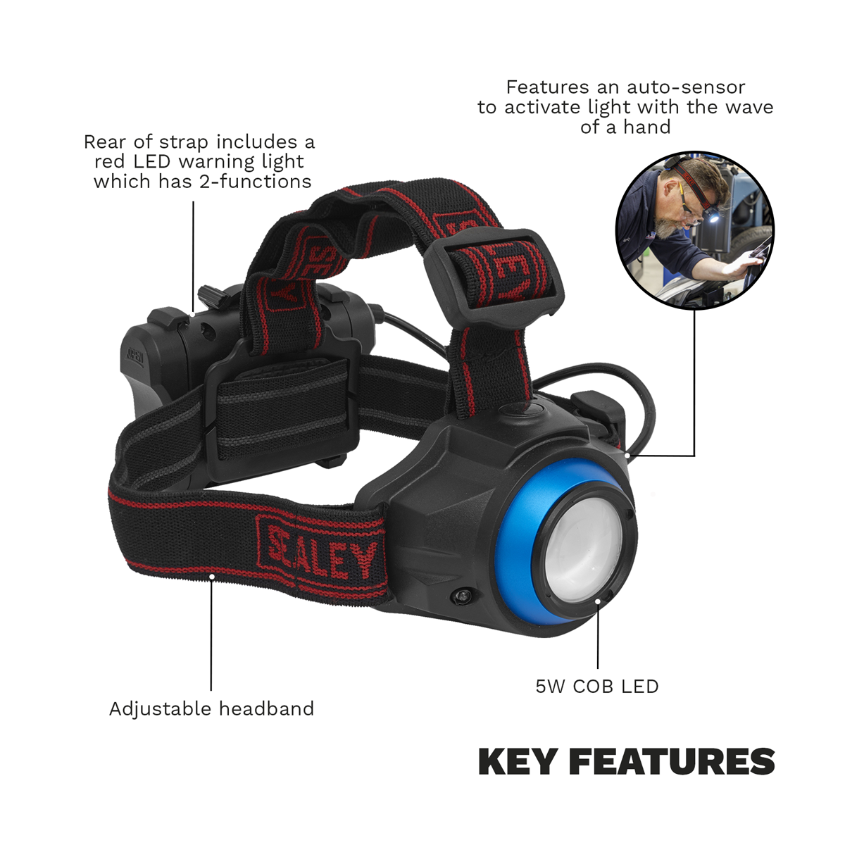 Head Torch with Auto-Sensor 5W COB LED HT111LED