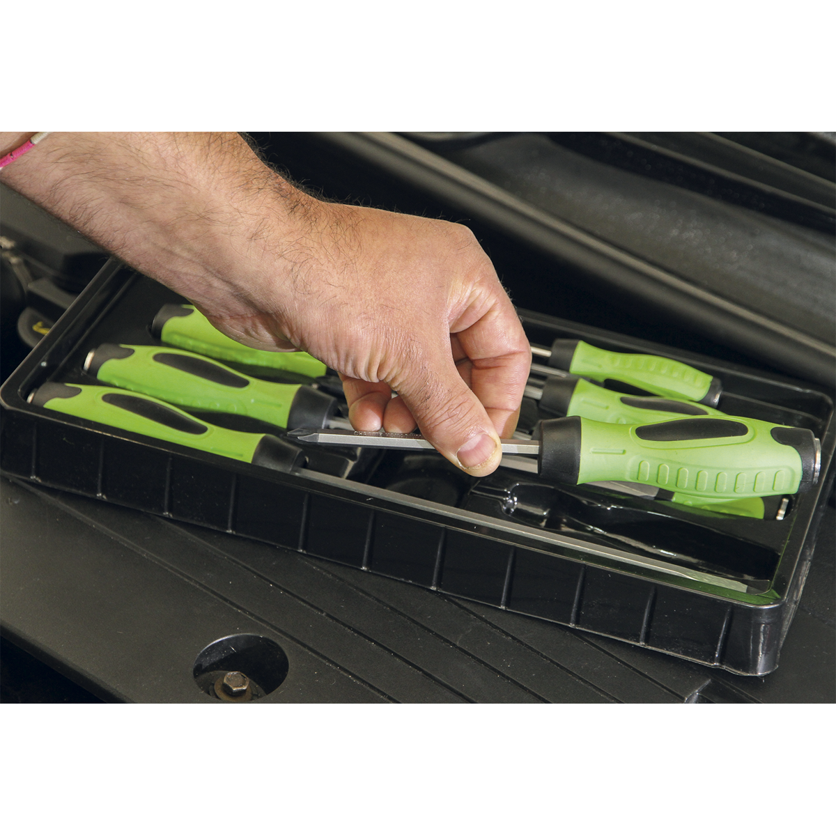 Hammer-Thru Screwdriver Set 8pc - Hi-Vis Green HV002