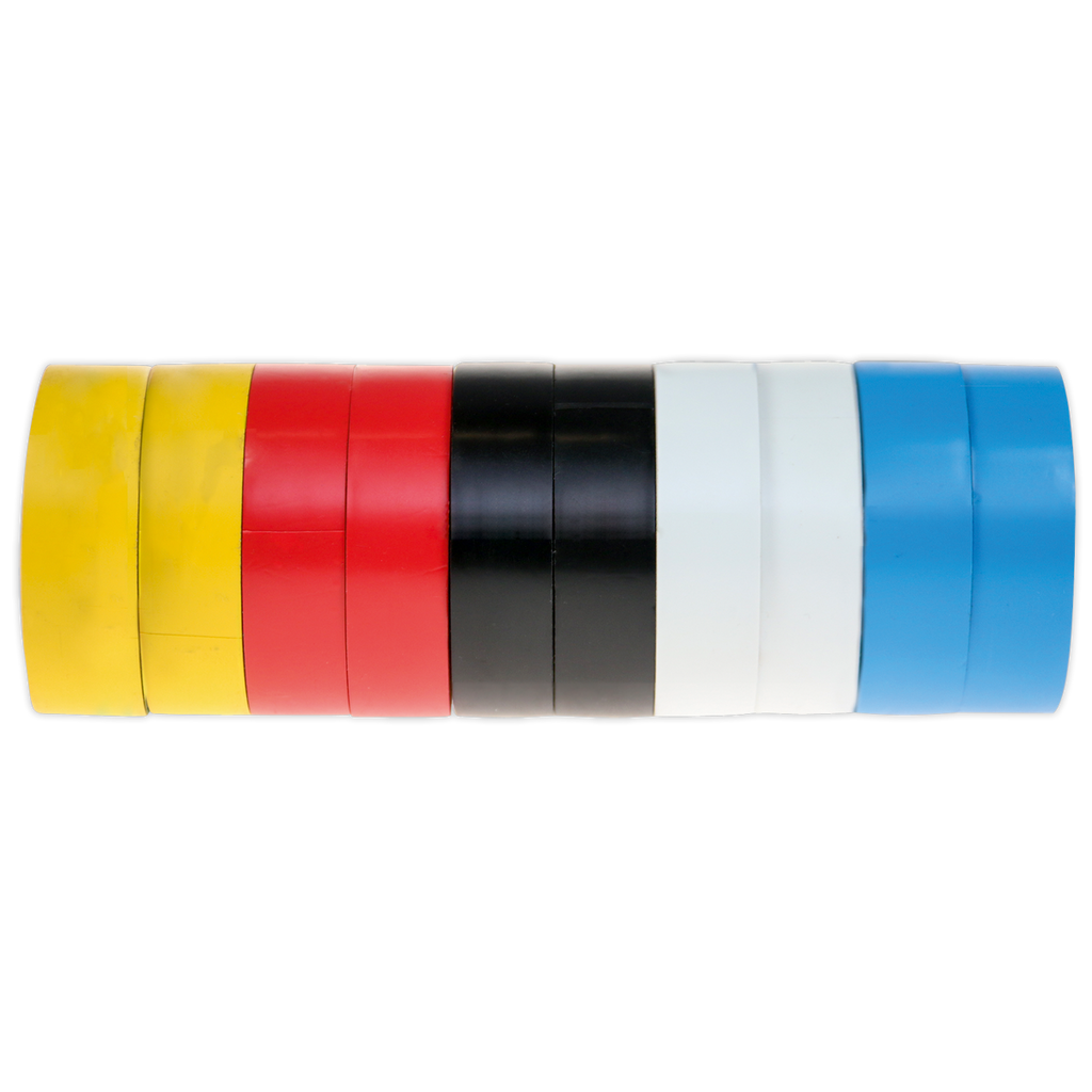 PVC Insulating Tape 19mm x 20m, Mixed Colours - Pack of 10 ITMIX10