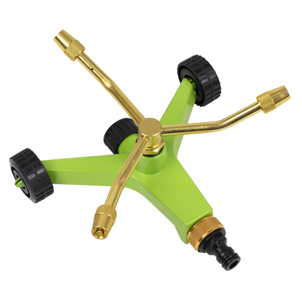 3-Arm Brass Sprinkler with Metal Wheeled Base JS2032
