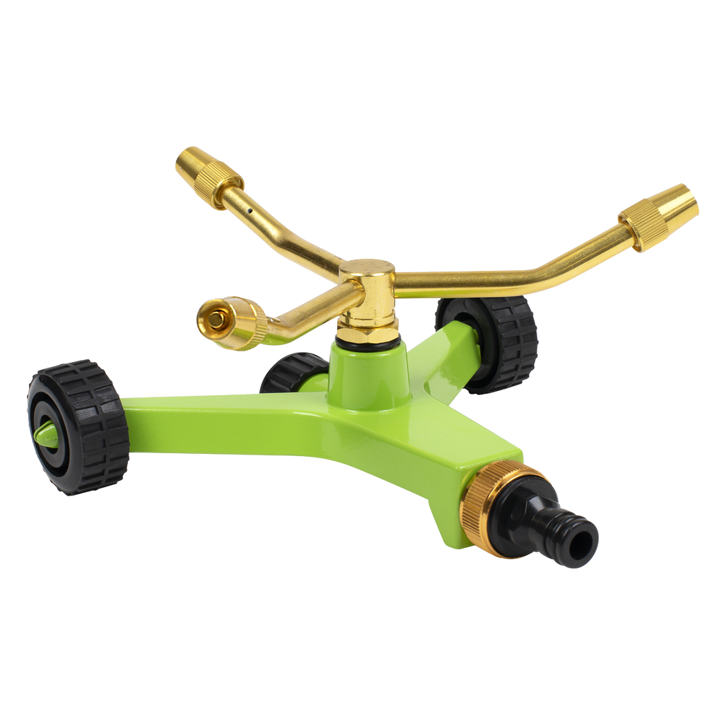 3-Arm Brass Sprinkler with Metal Wheeled Base JS2032