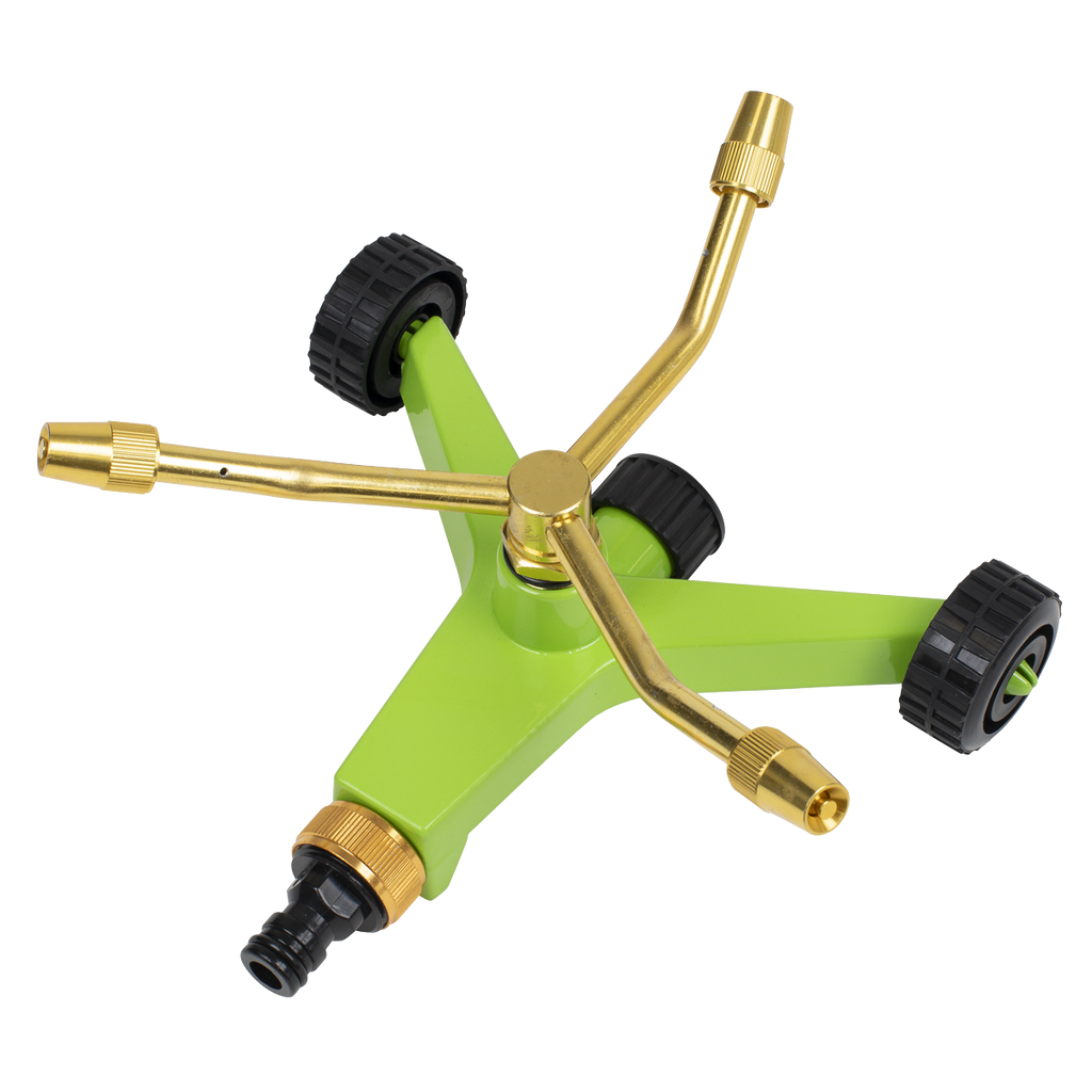 3-Arm Brass Sprinkler with Metal Wheeled Base JS2032
