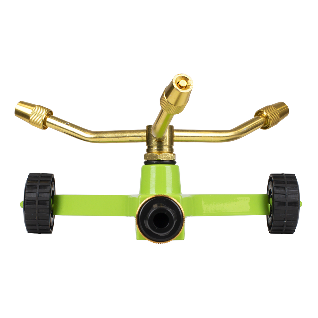 3-Arm Brass Sprinkler with Metal Wheeled Base JS2032