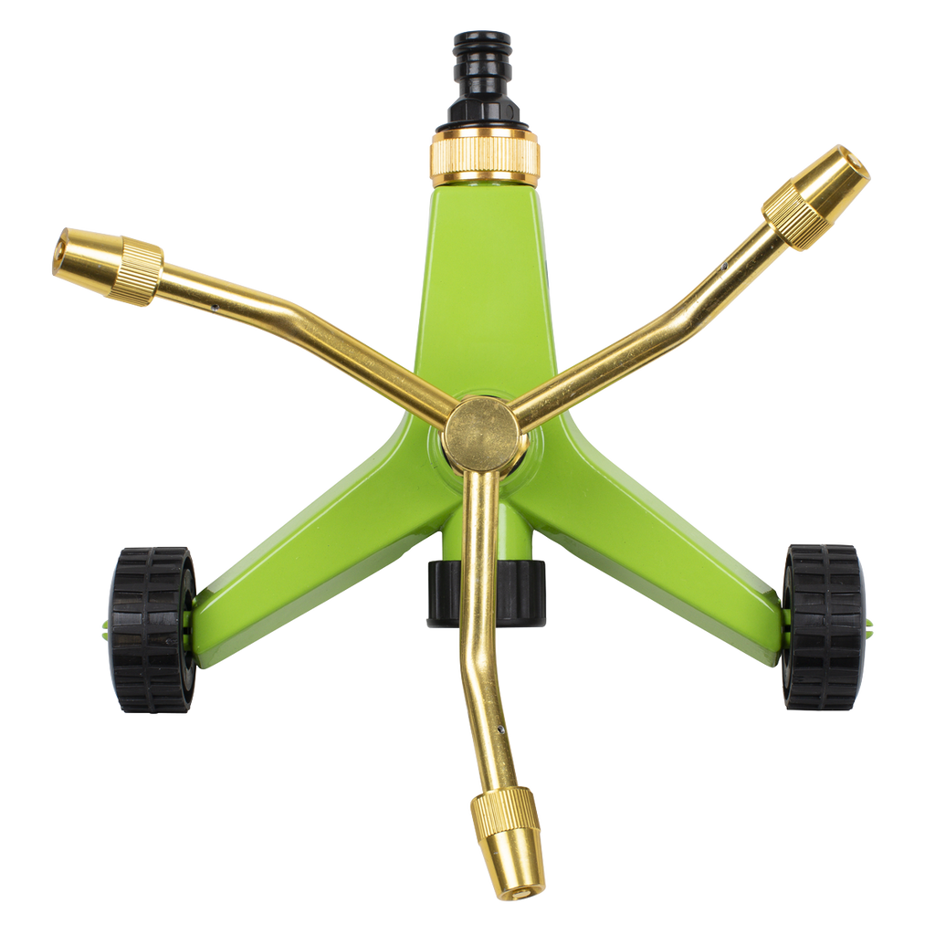 3-Arm Brass Sprinkler with Metal Wheeled Base JS2032