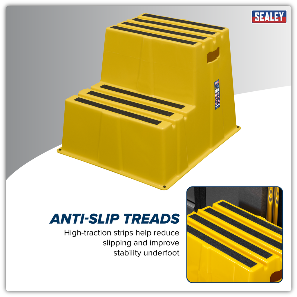 Heavy-Duty 2-Step Safety Steps with Anti-Slip Treads 150kg Capacity, Yellow - EN 14183 KS6