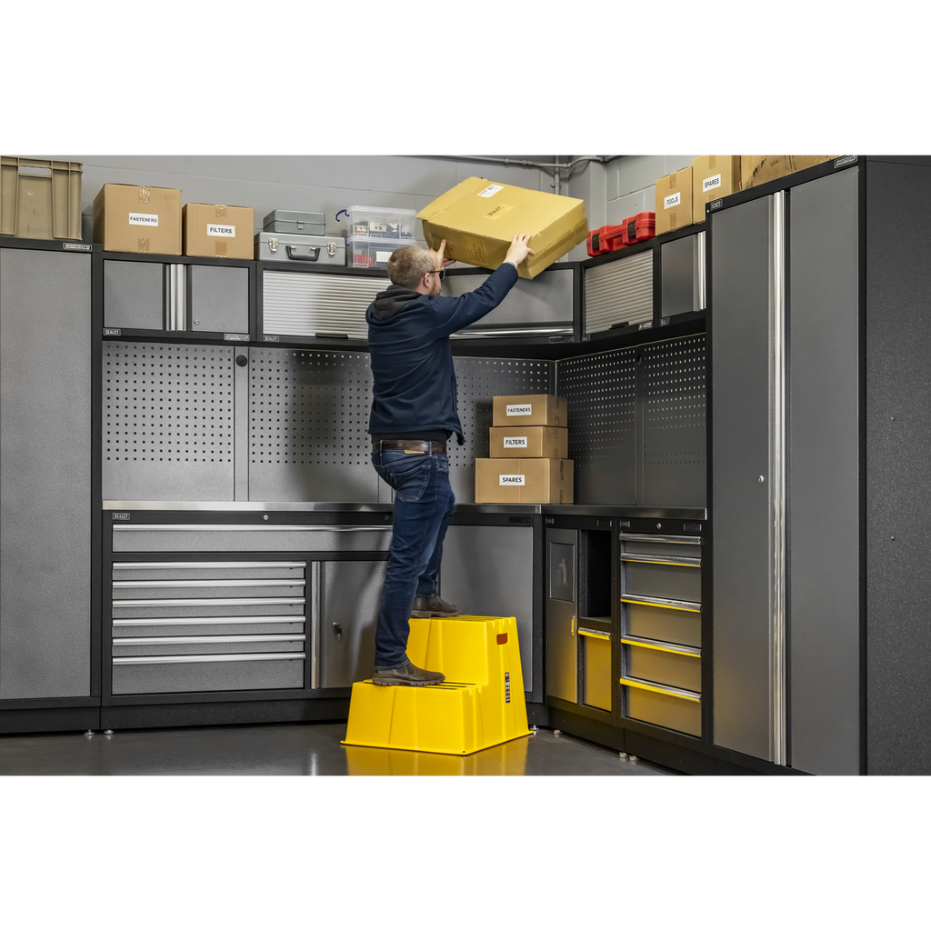 Heavy-Duty 2-Step Safety Steps with Anti-Slip Treads 150kg Capacity, Yellow - EN 14183 KS6