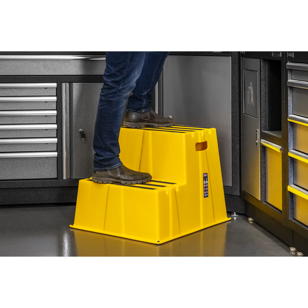 Heavy-Duty 2-Step Safety Steps with Anti-Slip Treads 150kg Capacity, Yellow - EN 14183 KS6
