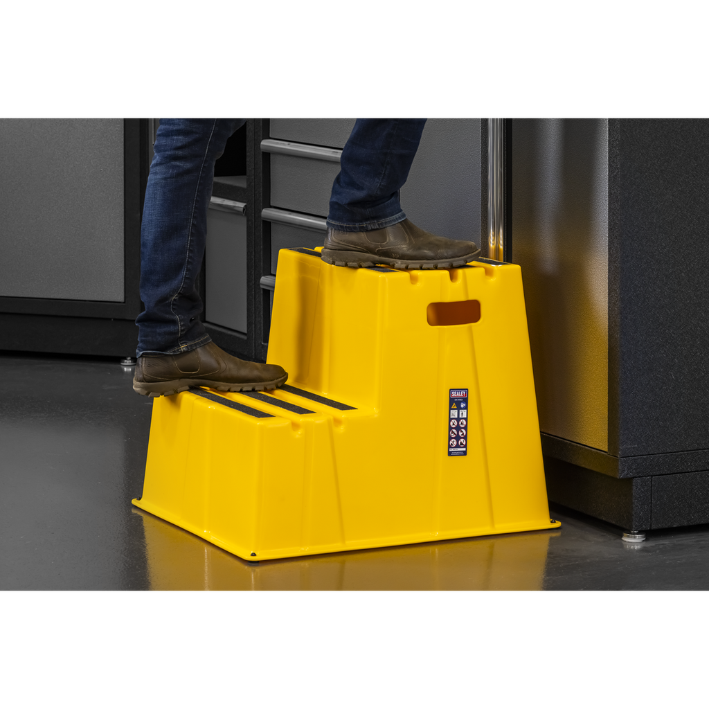 Heavy-Duty 2-Step Safety Steps with Anti-Slip Treads 150kg Capacity, Yellow - EN 14183 KS6