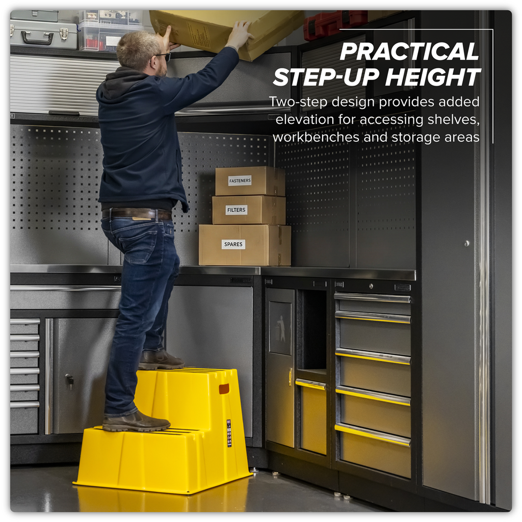 Heavy-Duty 2-Step Safety Steps with Anti-Slip Treads 150kg Capacity, Yellow - EN 14183 KS6