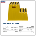 Heavy-Duty 2-Step Safety Steps with Anti-Slip Treads 150kg Capacity, Yellow - EN 14183 KS6
