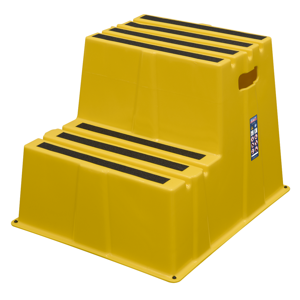 Heavy-Duty 2-Step Safety Steps with Anti-Slip Treads 150kg Capacity, Yellow - EN 14183 KS6