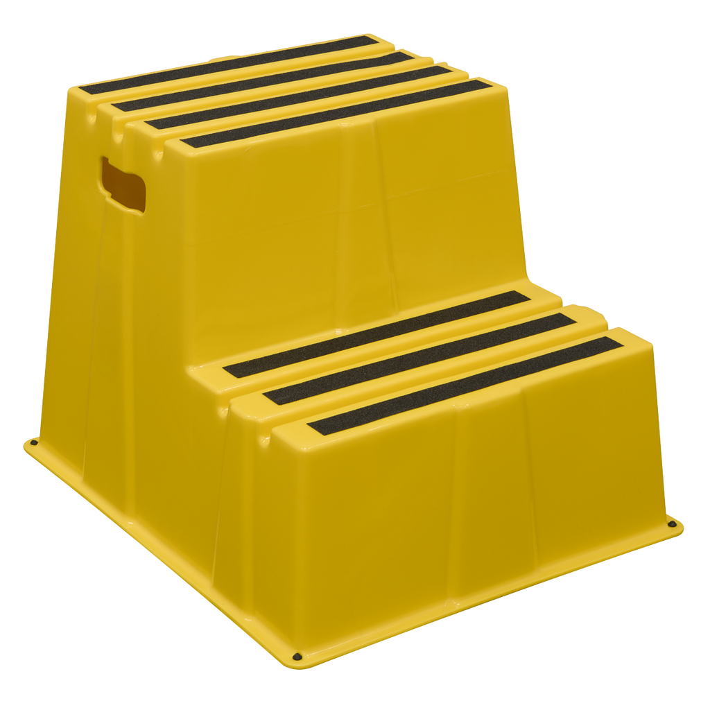 Heavy-Duty 2-Step Safety Steps with Anti-Slip Treads 150kg Capacity, Yellow - EN 14183 KS6