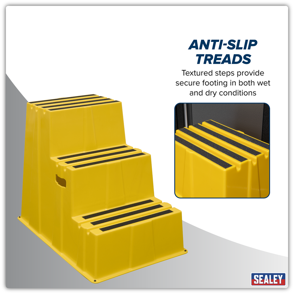 Heavy-Duty 3-Step Safety Steps with Anti-Slip Treads 150kg Capacity, Yellow - EN 14183 KS7