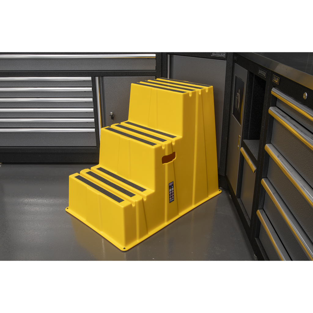 Heavy-Duty 3-Step Safety Steps with Anti-Slip Treads 150kg Capacity, Yellow - EN 14183 KS7